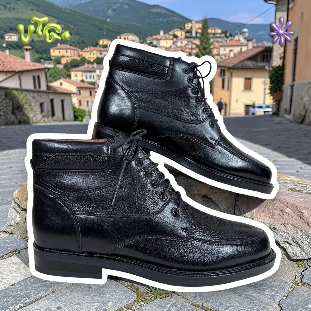 VINTAGE 1990s Impulse Steeple Gate Black Leather Boots‎ | M8.5 | Italy | NWOT